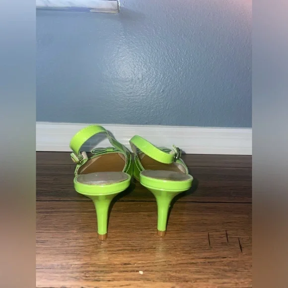💚 Y2k Slingback heels kitten heels bow heels vintage green pumps patent heel - Picture 6 of 11